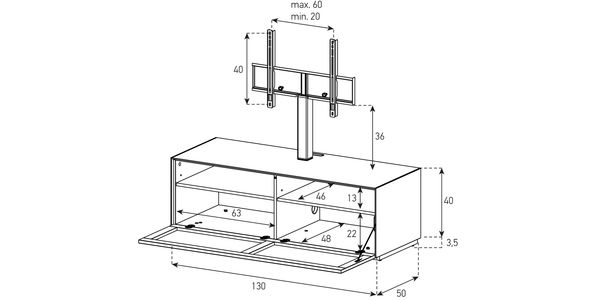 Meuble TV Sonorous Elements EX11-P1-2 avec support orientable, Abattant en tôle perforée sonore